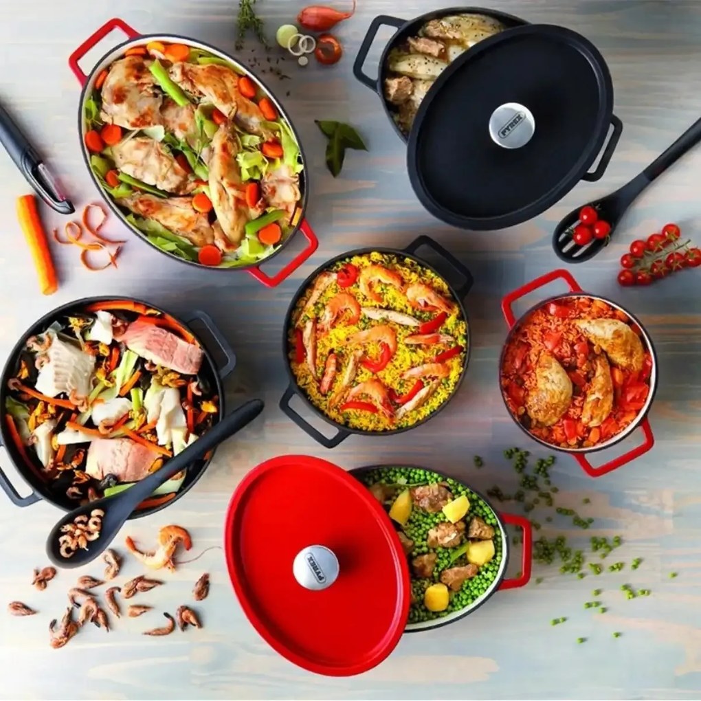 Caserolă din fontă Pyrex cu capac 4 l, 29 x 21 cm,roșu, 4 l
