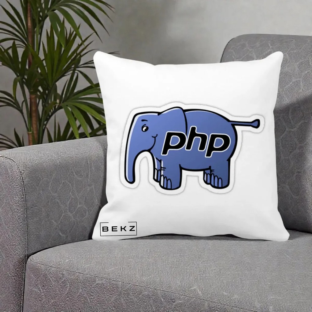 Perna Personalizata PHP Elephant, 40x40 cm, Alba Mata, Husa Detasabila, Perna Inclusa, BEKZ®