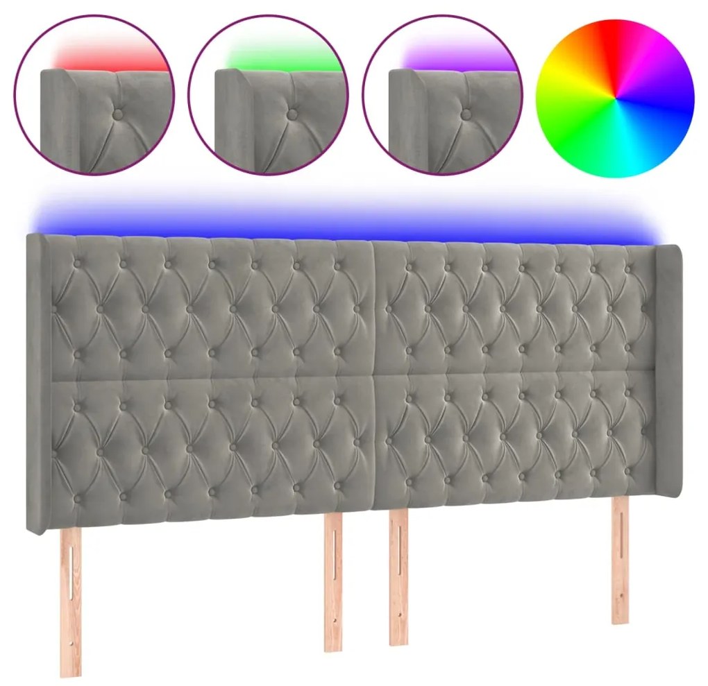 vidaXL Tăblie de pat cu LED, gri deschis, 183x16x118/128 cm, catifea