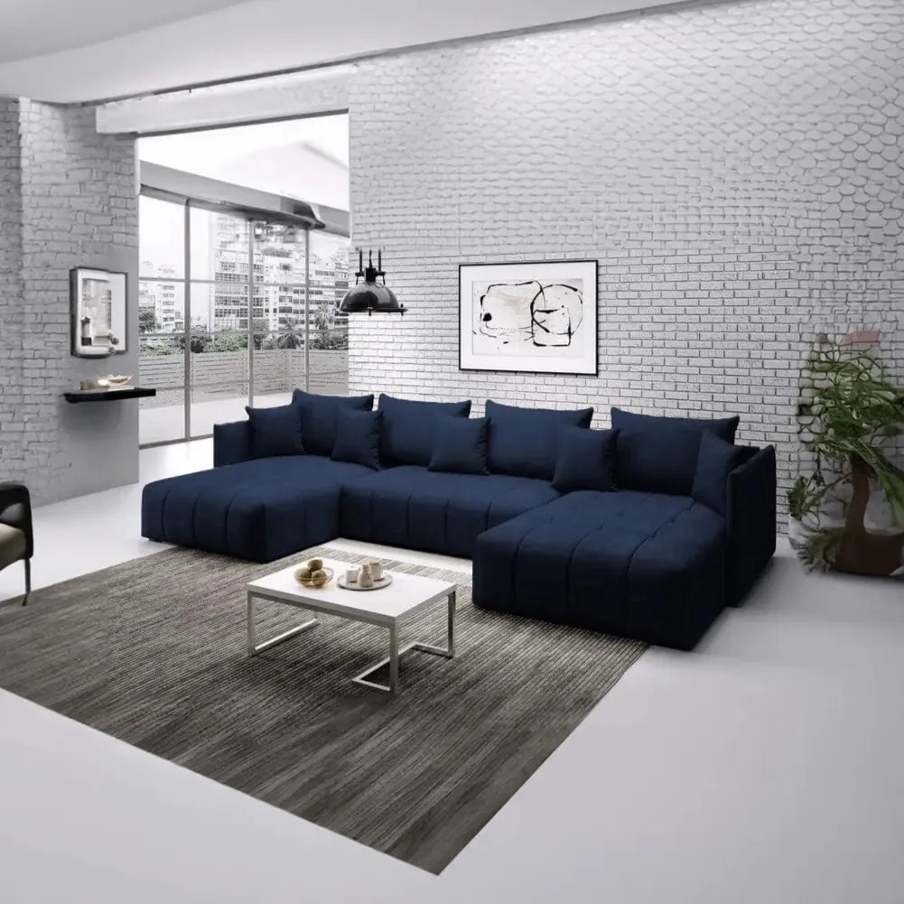 Colțar extensibil dumonde cu ladă de depozitare si sezut confortabil din spuma high-density, Malta U Royal Blue 340x185 cm