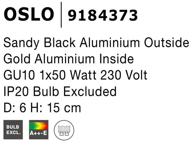 Spot aplicat design modern OSLO negru, H-15cm NVL-9184373