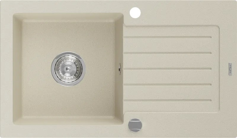Mexen Pablo chiuvetă de granit cu 1 cuvă și scurgător 752 x 436 mm, bej, sifon crom - 6510751010-69