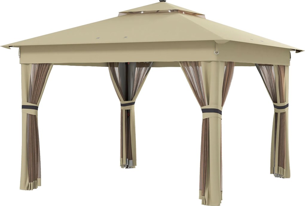 Outsunny Pavilion 3,3x3,3m rezistent la apă pop-up pliabil cu LED, acoperiș dublu, plasă anti-țânțari, 4 părți laterale, geantă | Aosom Romania