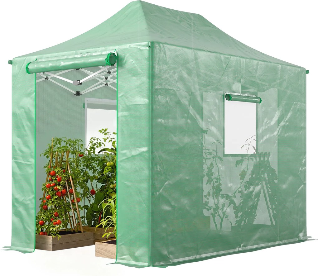 Outsunny Pop Up Seră aprox. 200x300x270 cm pliabilă din folie cu acoperiș în șarpantă, uși și ferestre cu fermoar | Aosom Romania