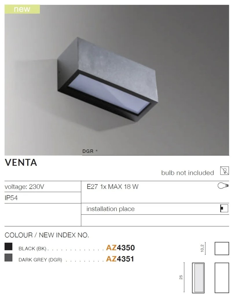 Aplica de perete exterior moderna IP54 VENTA negru