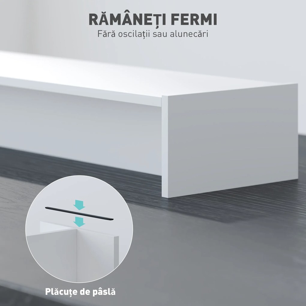 HOMCOM Suport monitor până la 16kg, cu 2 Compartimente de Depozitare, 100x27x15 cm, Alb | Aosom Romania