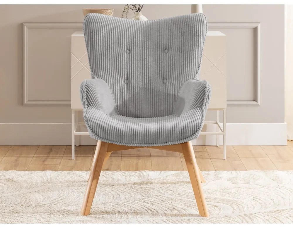 Fotoliu gri cu tapițerie din catifea reiată Niko – Ropez