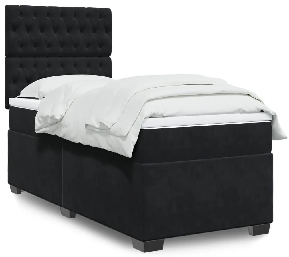 vidaXL Pat box spring cu saltea, negru, 100x200 cm, catifea
