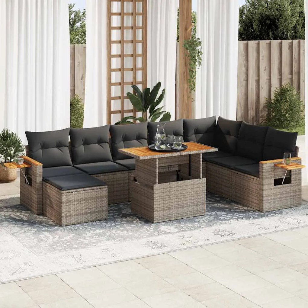 vidaXL Set canapele grădină cu perne 9 piese gri poliratan/lemn acacia