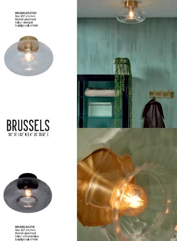 Plafoniera din sticla Brussels negru/ antracit