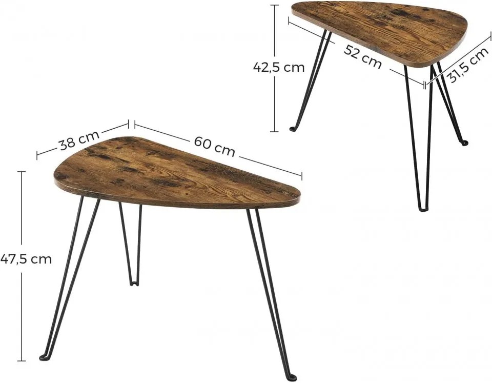 MAI16 - Set de 2 Masute cafea, 60 cm si 52 cm, masa living, dormitor, hol - Maro, stil industrial