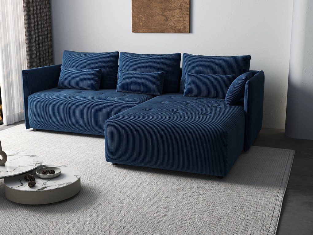 Colțar extensibil dumonde cu ladă de depozitare si sezut confortabil din spuma high-density, Malta Zoom Blue 235x185 cm