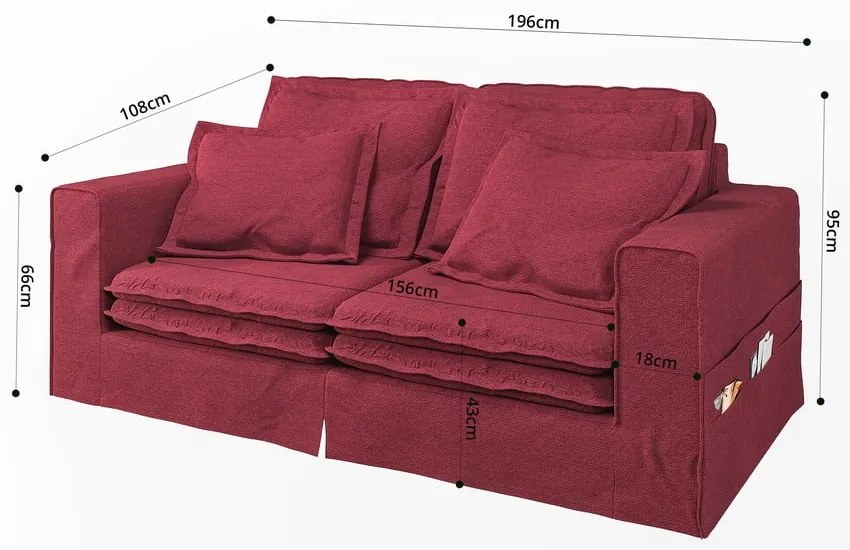 Canapea roșie 196 cm Nora – Ropez