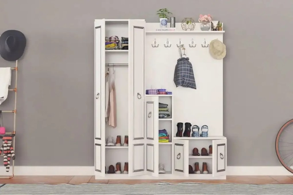 Cuier hol cu pantofar alb Vera Homs 183 x 35 x 150 cm 