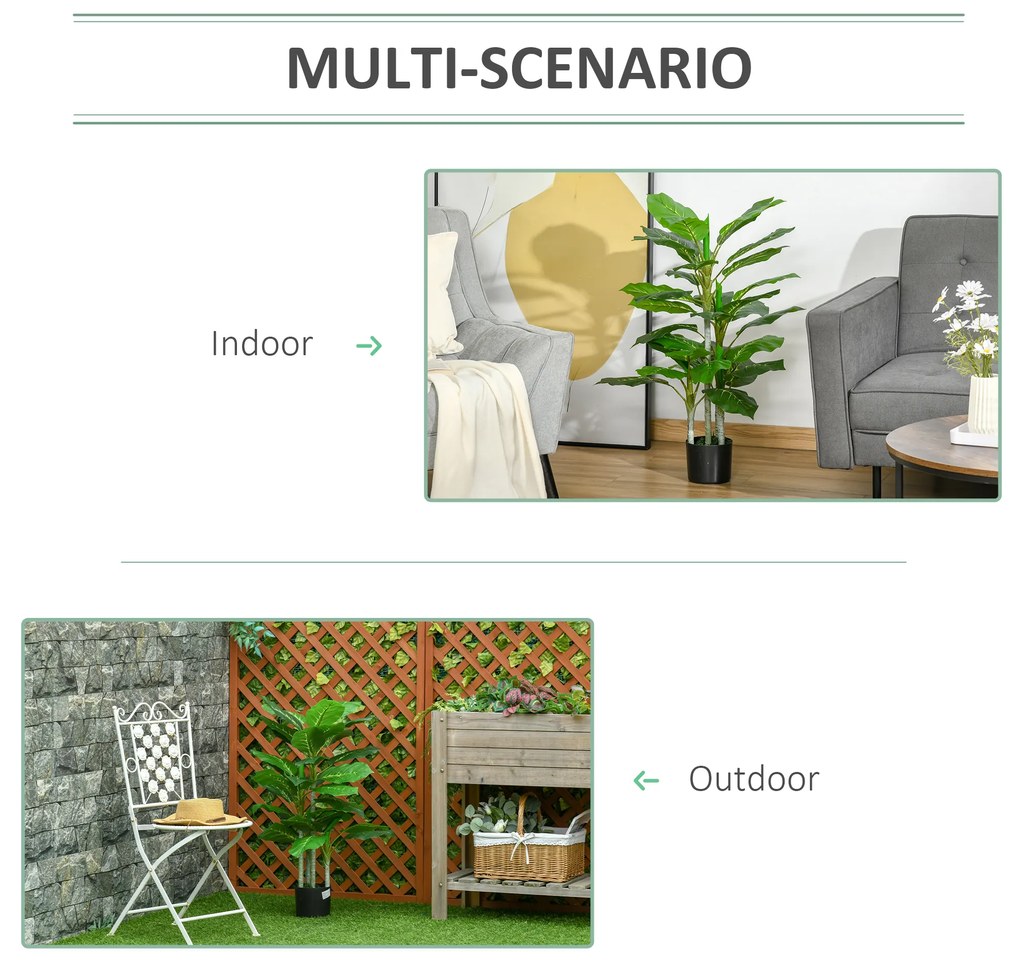 HOMCOM Plantă Artificială cu 33 de Frunze pentru Uz Interior și Exterior cu Ghiveci, Plantă Falsă în PEVA, PE și Ciment, 95 cm, Verde | Aosom Romania