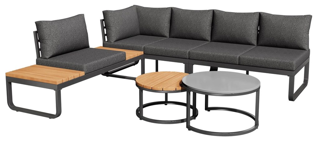 Set de mobilier de grădină pentru 4-5 locuri, 2 mese de cafea integrate, perne de șezut și perne confortabile, Gri