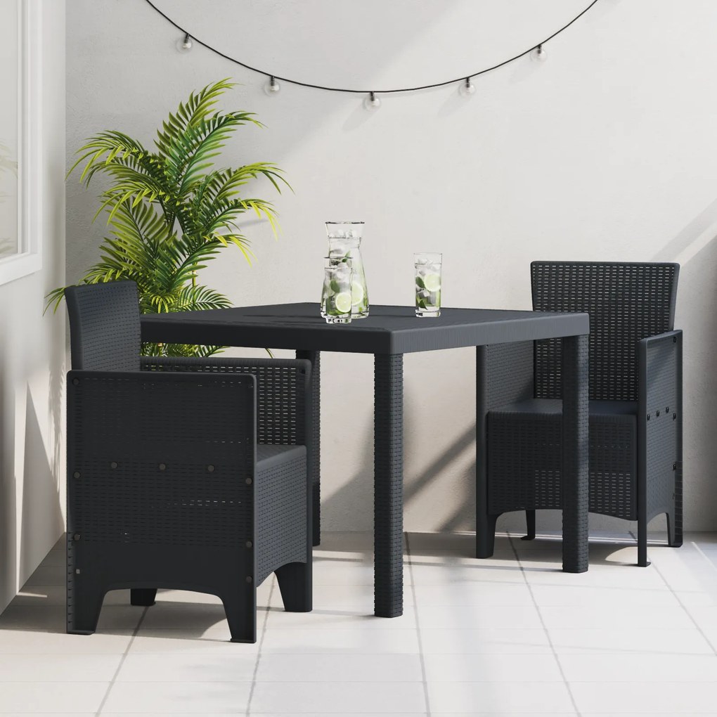 vidaXL Set de masă pentru grădină 3 pcs Antracit Ratan Polt