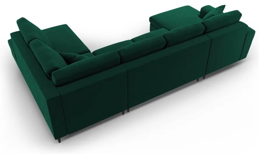 Colțar verde extensibil, cu spațiu de depozitare cu tapițerie din catifea (cu colț pe partea dreaptă-în formă de "U") Kyoto – Cosmopolitan Design