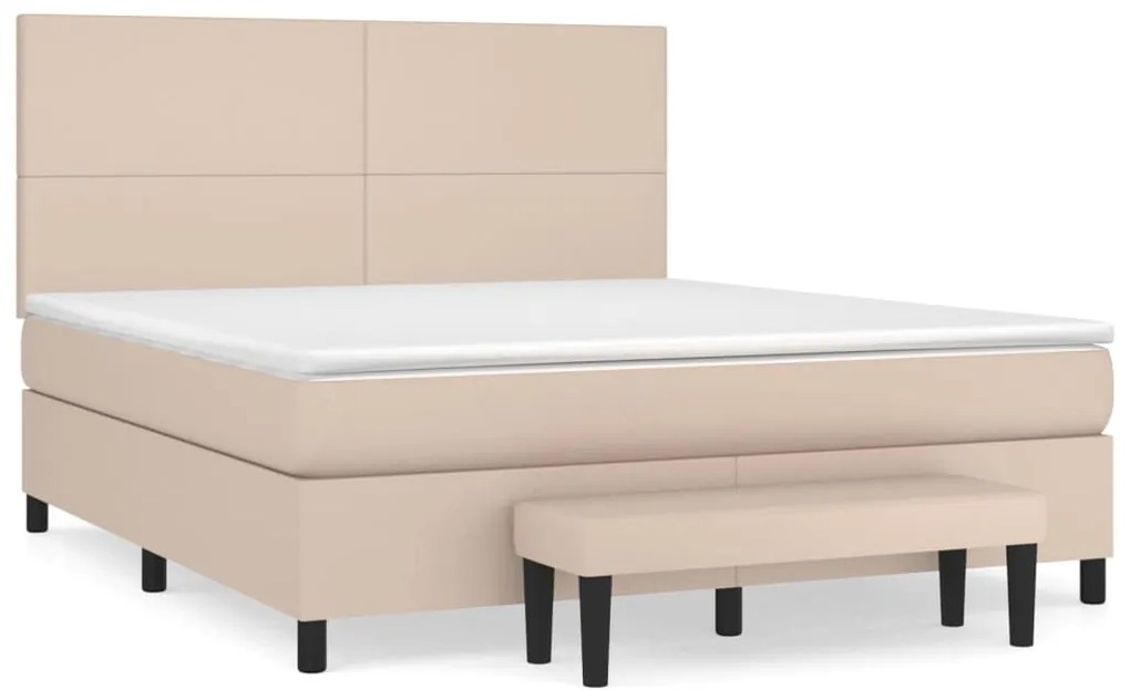 3137556 vidaXL Pat box spring cu saltea, cappuccino, 160x200cm piele ecologică