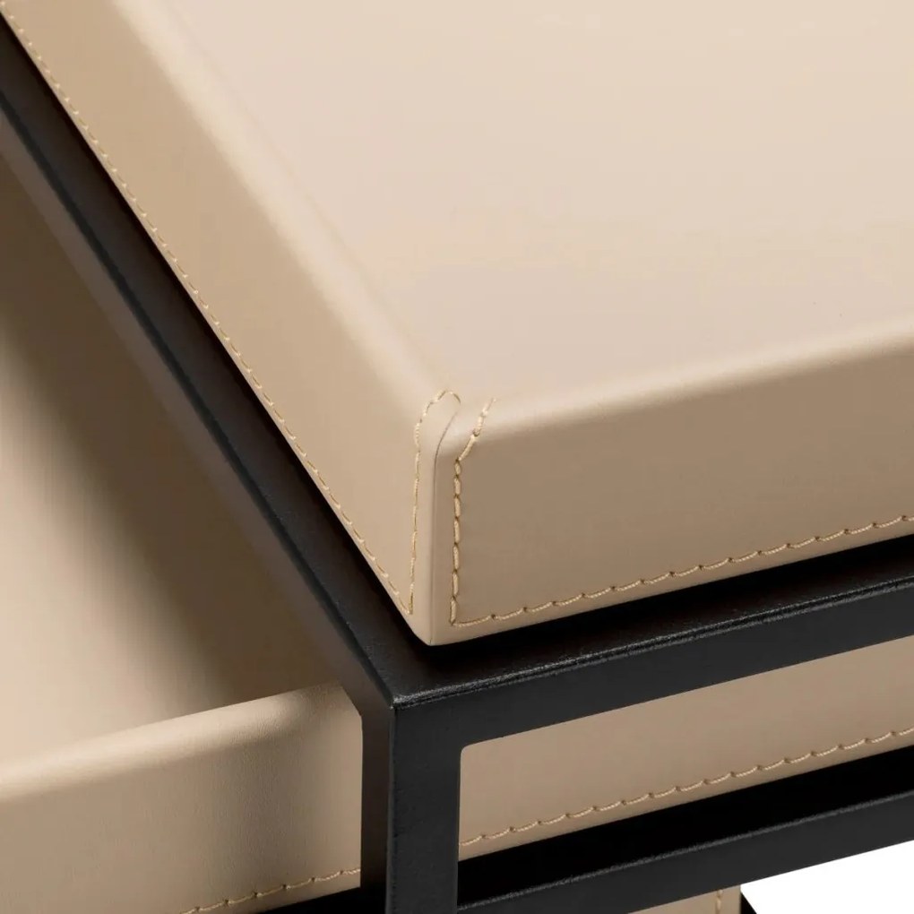 Set 3 masute, Piele Sintetica, Maro Deschis, Leonard