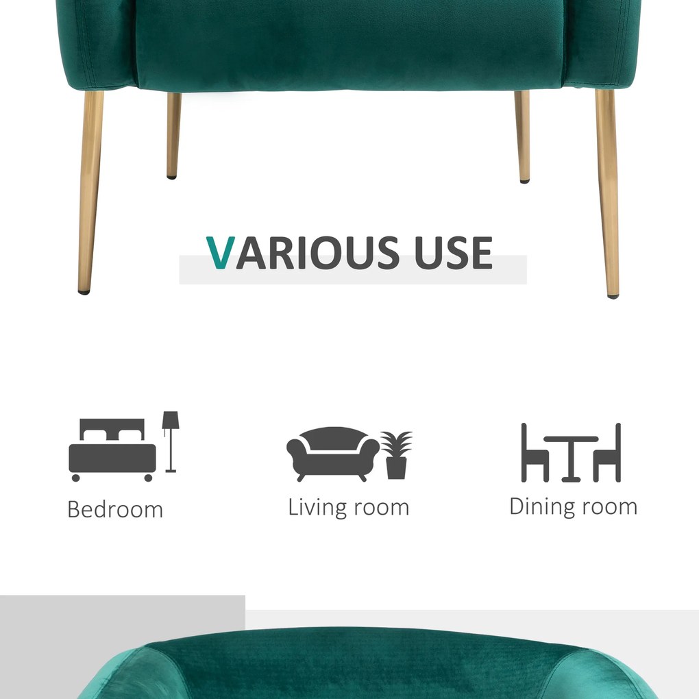 HOMCOM Fotoliu Cocktail din Catifea, Mobilier Modern Casa si Birou Verde
