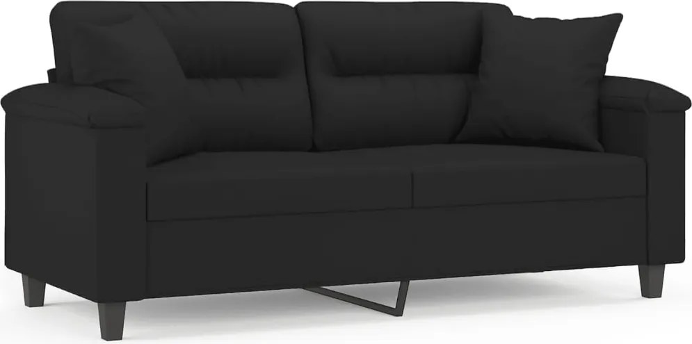 vidaXL Canapea cu 2 locuri, cu perne, negru, 140 cm, microfibră