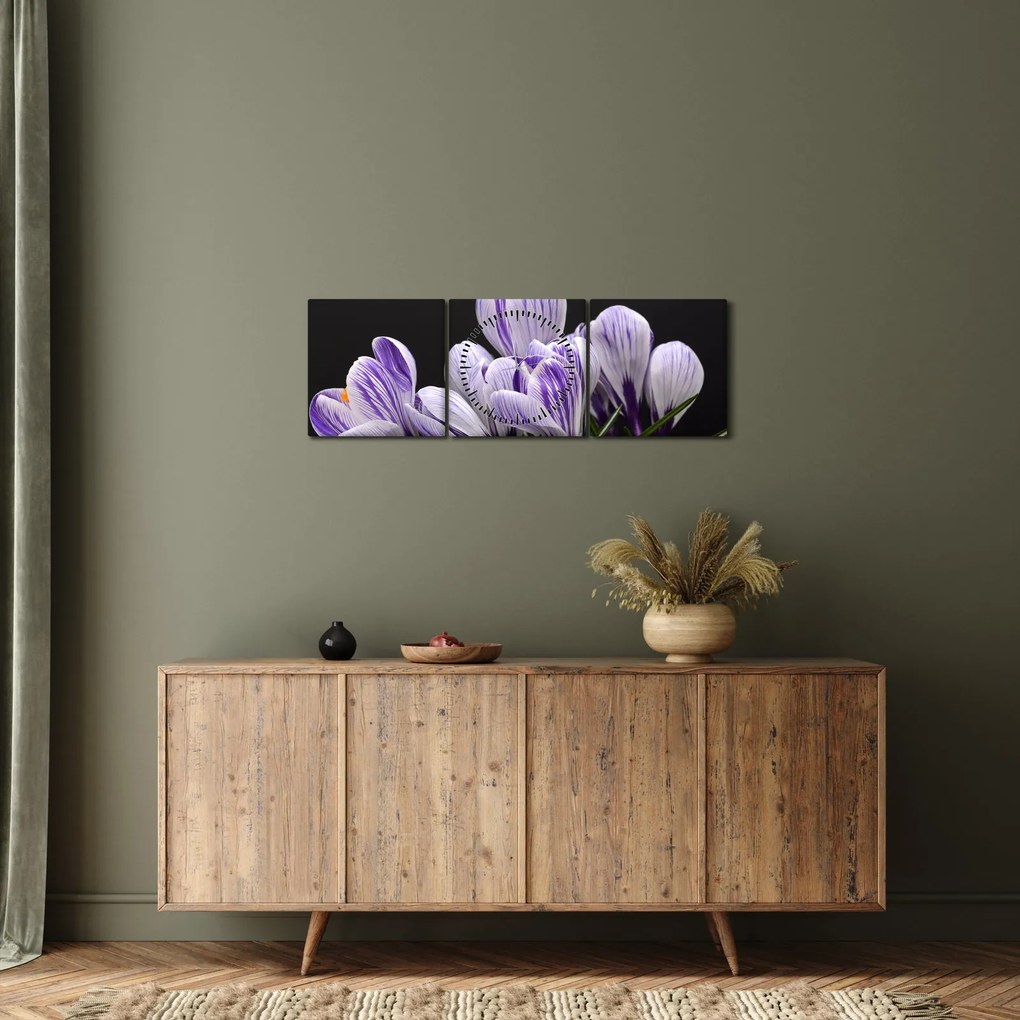 Tablou - Crocus violet (cu ceas) (90x30 cm)