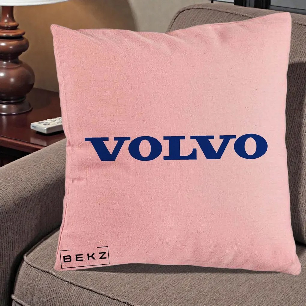 Perna Personalizata cu emblema Volvo, 40x40 cm, Roz, Husa Detasabila, Perna Inclusa, BEKZ®