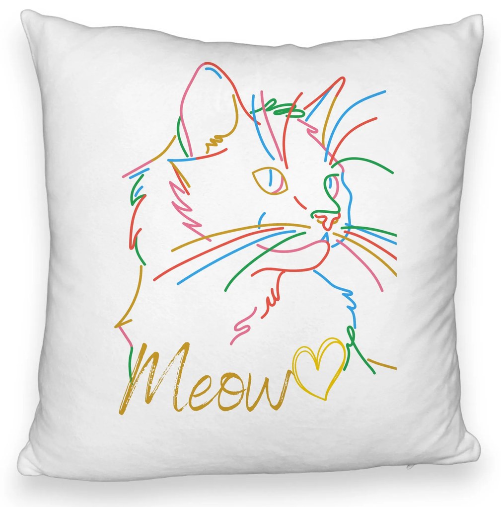 Perna Decorativa Fluffy, Model Pisica Meow, 40x40 cm, Alba, Husa Detasabila, Burduf