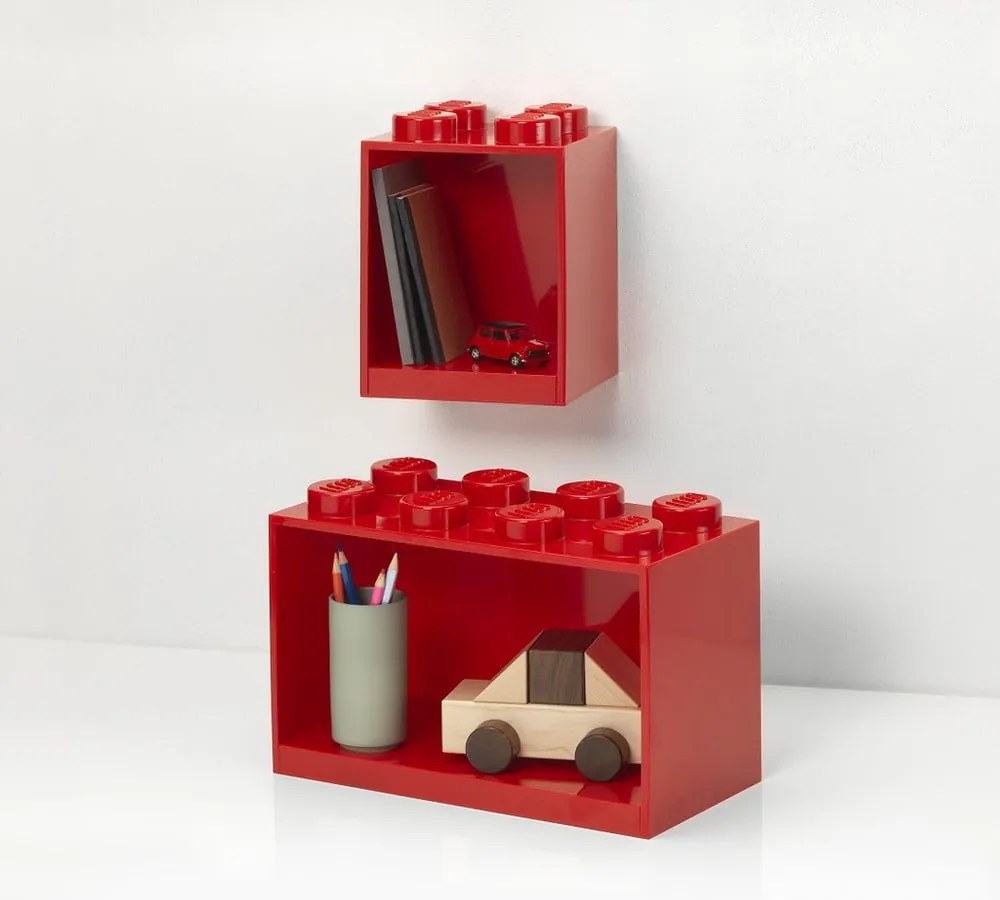 Set 2 rafturi de perete pentru copii LEGO® Brick, roșu