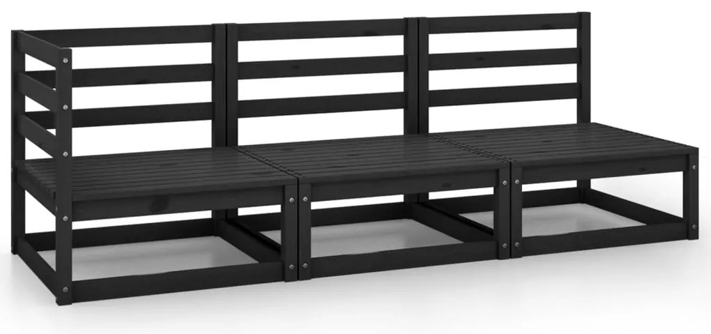 vidaXL Set mobilier de grădină, 3 piese, negru, lemn masiv de pin