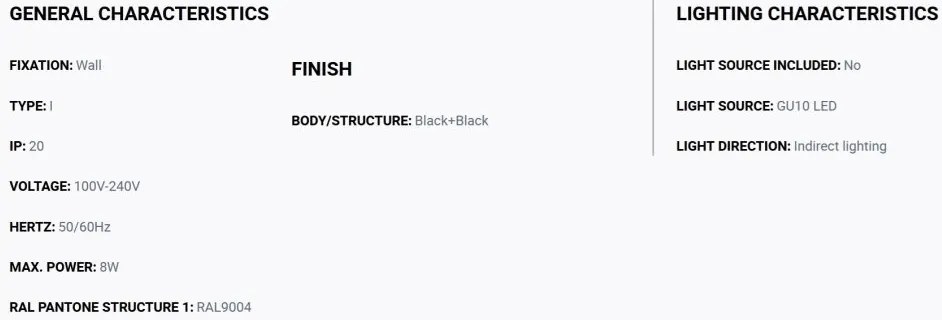 Aplica perete aluminiu negru, 2xGU10, LUNE square