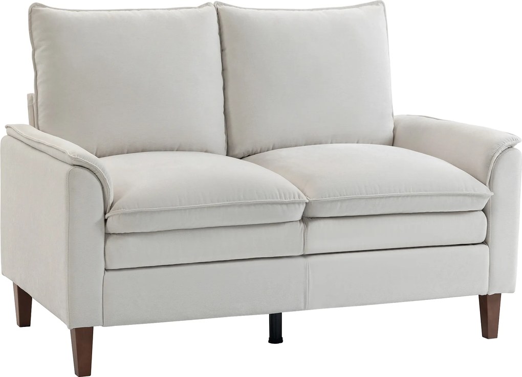 HOMCOM Canapea 2 locuri 146 cm, canapea chenille cu căptușeală în două straturi, pernă cu arcuri, șezut adânc, spătar înalt, alb crem | Aosom Romania