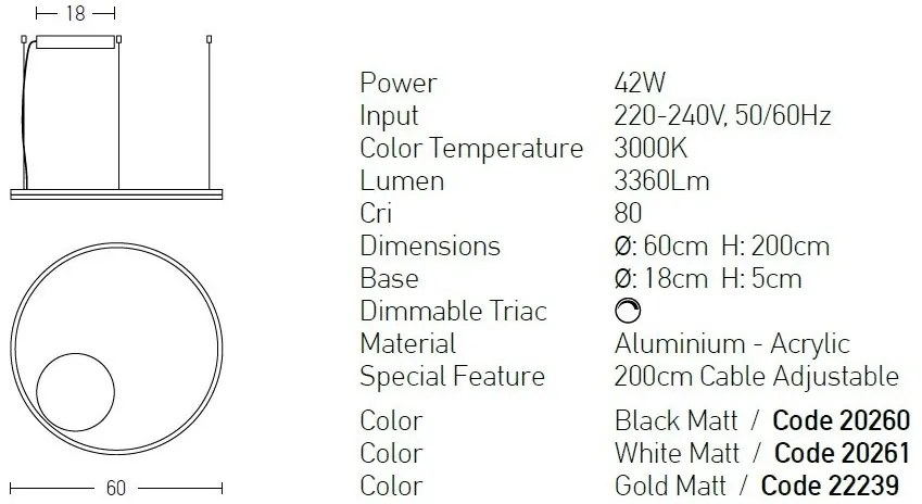 Lustra LED design modern circular ROTUNDA 60cm, negru mat