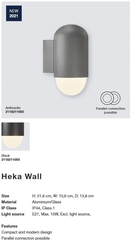 Aplica de perete pentru iluminat exterior design modern IP44, HEKA negru 2118211003 NL
