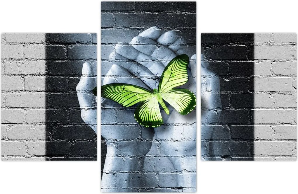 Tablou - Fluture verde în perete (90x60 cm)