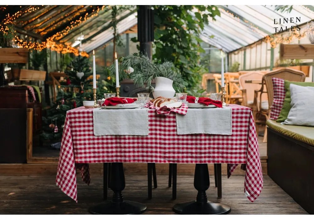 Față de masă din in 140x350 cm Red Gingham – Linen Tales