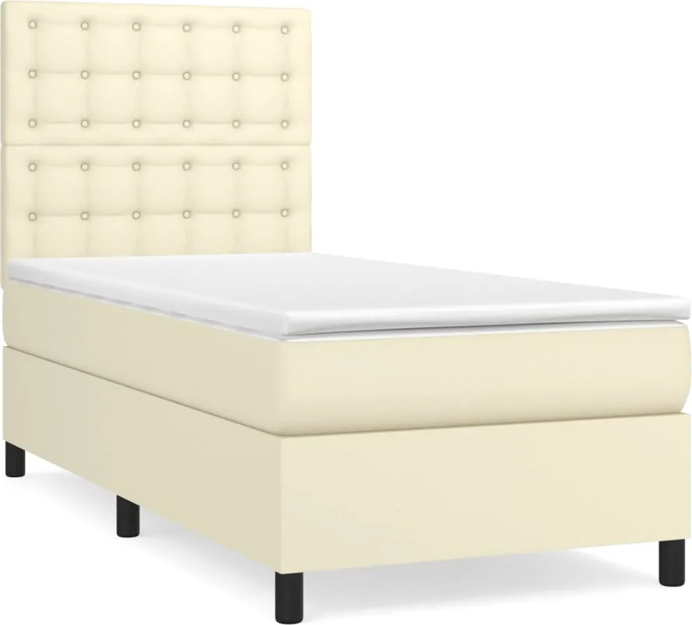vidaXL Pat box spring cu saltea, crem, 100x200 cm, piele ecologică