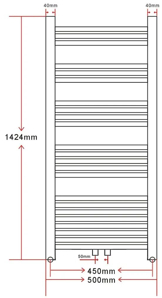 Radiator port-prosop incalzire centrala baie, curbat, 500 x 1424 mm 1, 500 x 1424 mm