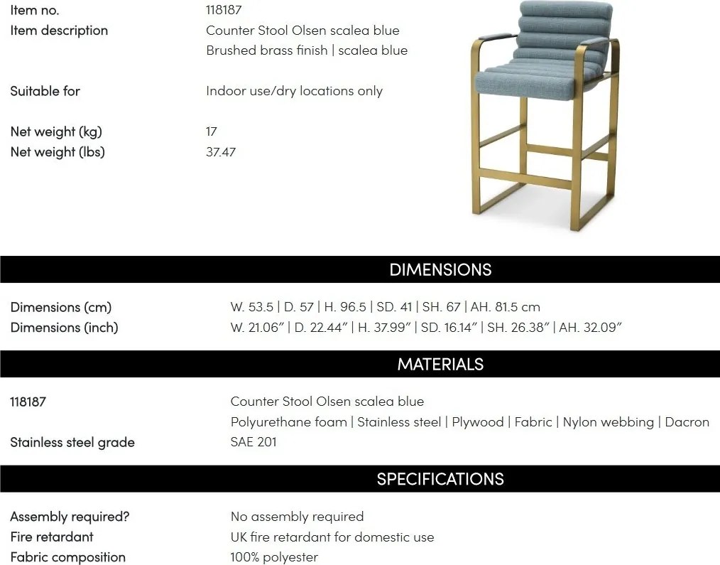 Scaun de bar elegant design LUX Counter Olsen, scalea blue