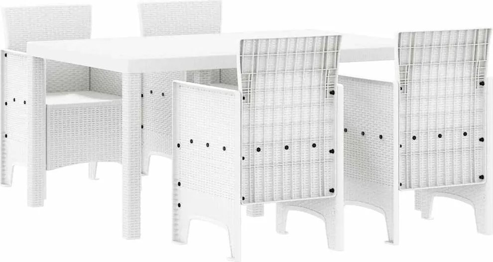 vidaXL Set de masă pentru grădină 5 pcs Alb Ratan Polt