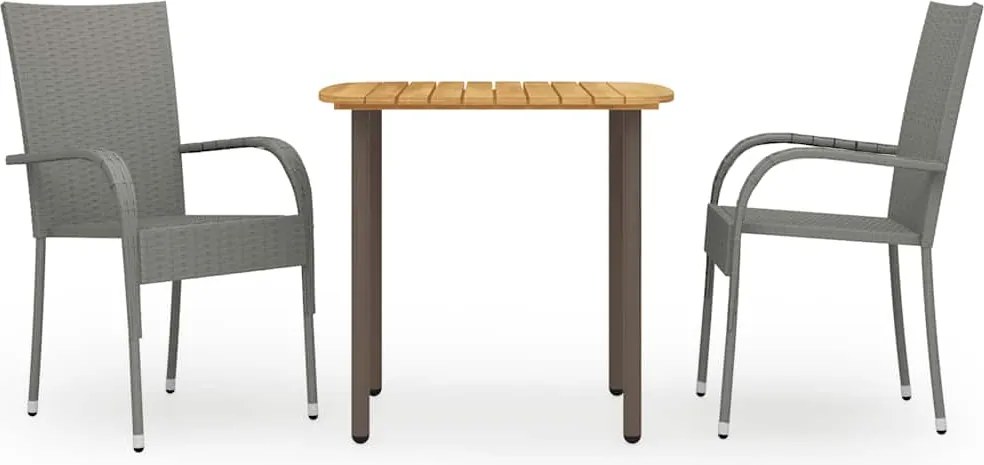 vidaXL Set mobilier de grădină, 3 piese, gri, poliratan