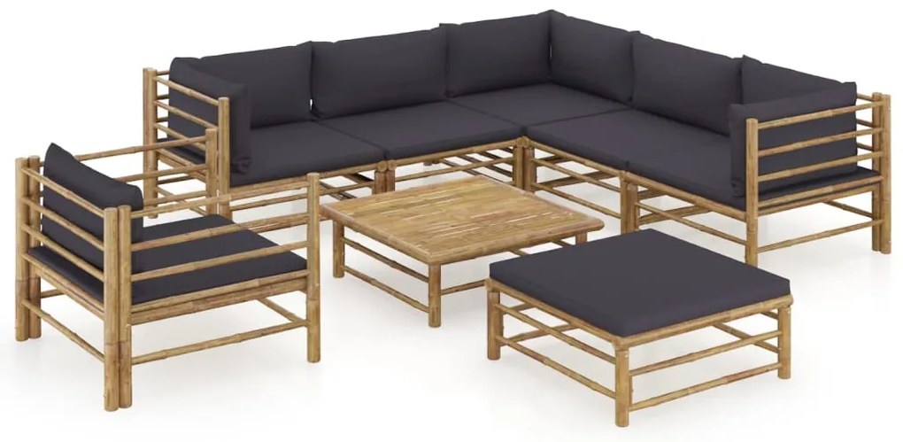 vidaXL Set mobilier de grădină cu perne gri închis, 8 piese, bambus