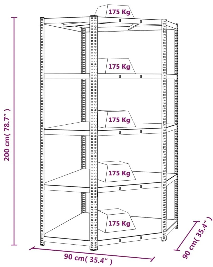 Rafturi de depozitare cu 5 niveluri, 3 buc., antracit otellemn Antracit, 90 x 90 x 200 cm, 3