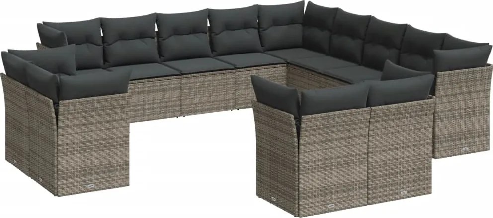 vidaXL Set mobilier de grădină cu perne, 13 piese, gri, poliratan
