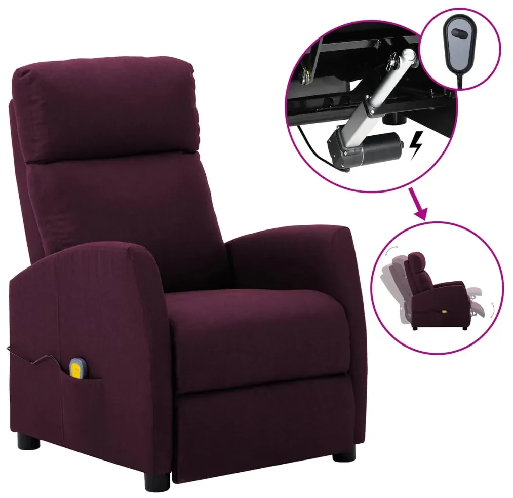 Fotoliu de masaj rabatabil electric, violet, material textil
