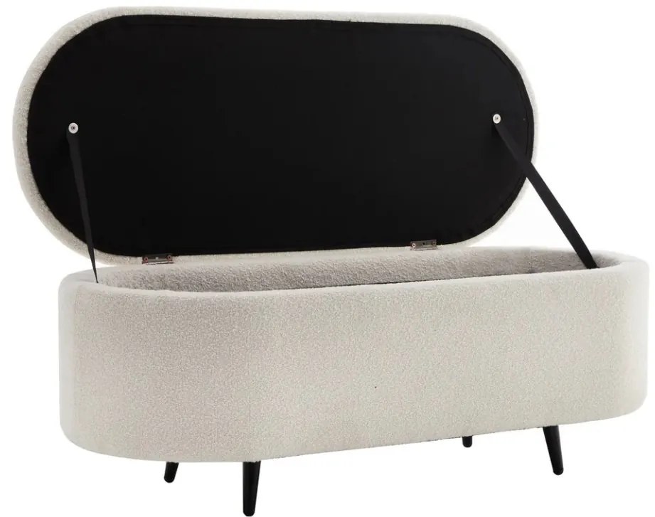 Bancheta alba cu spatiu de depozitare, Tesatura Boucle, VOQUE 110cm
