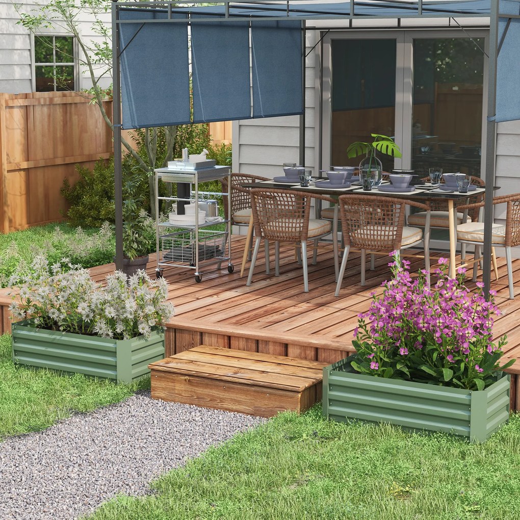 Outsunny Set de 2 paturi de legume pentru gradina dim. 100L x 50l x 30H cm - tabla de otel ondulata verde | Aosom Romania