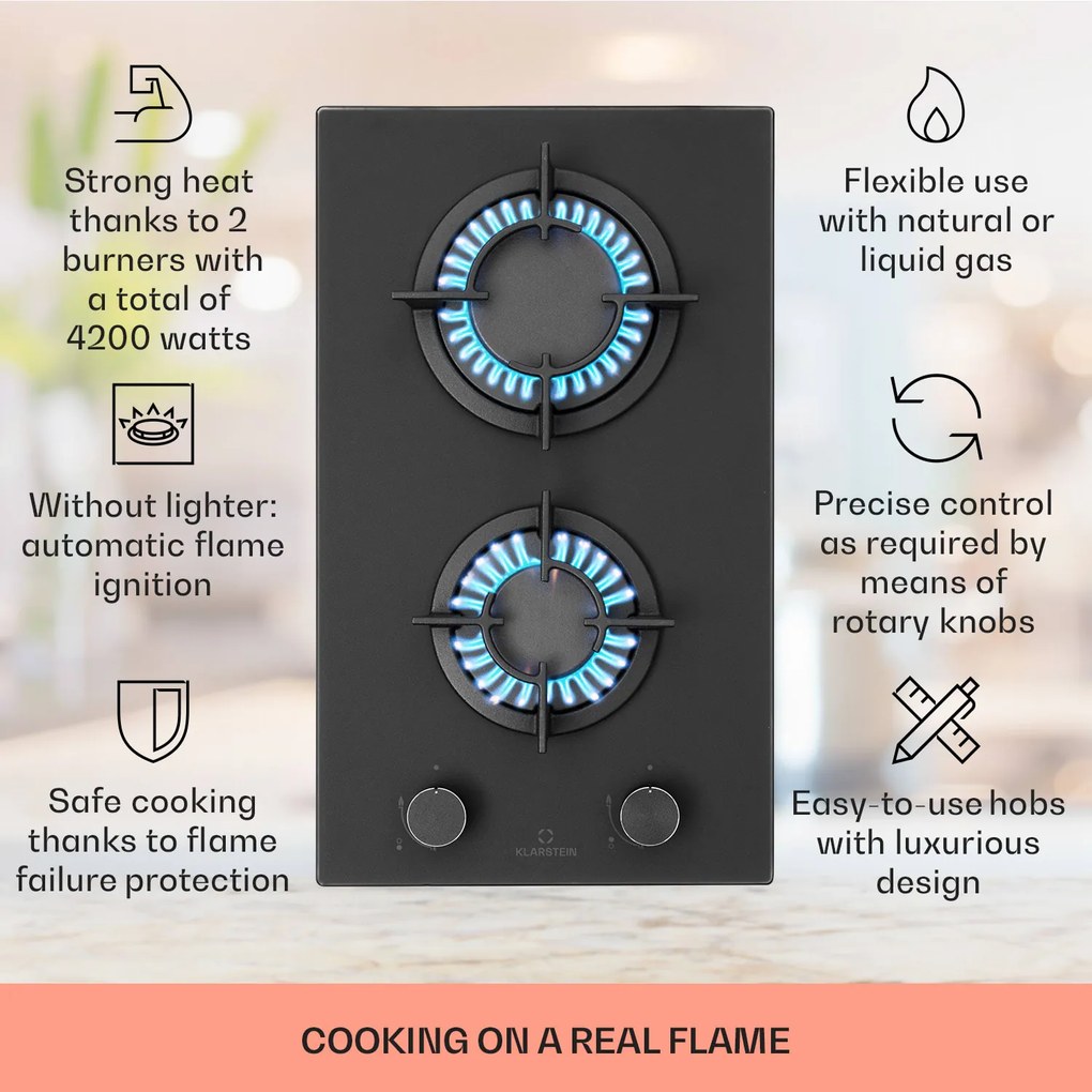 Firetale, plită cu gaz, 2 arzătoare, arzătoare din aluminiu, gaz natural/propan, inclusiv furtun și reductor de presiune