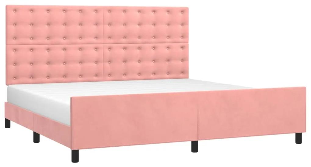 Cadru de pat cu tablie, roz, 200x200 cm, catifea Roz, 200 x 200 cm, Nasturi de tapiterie